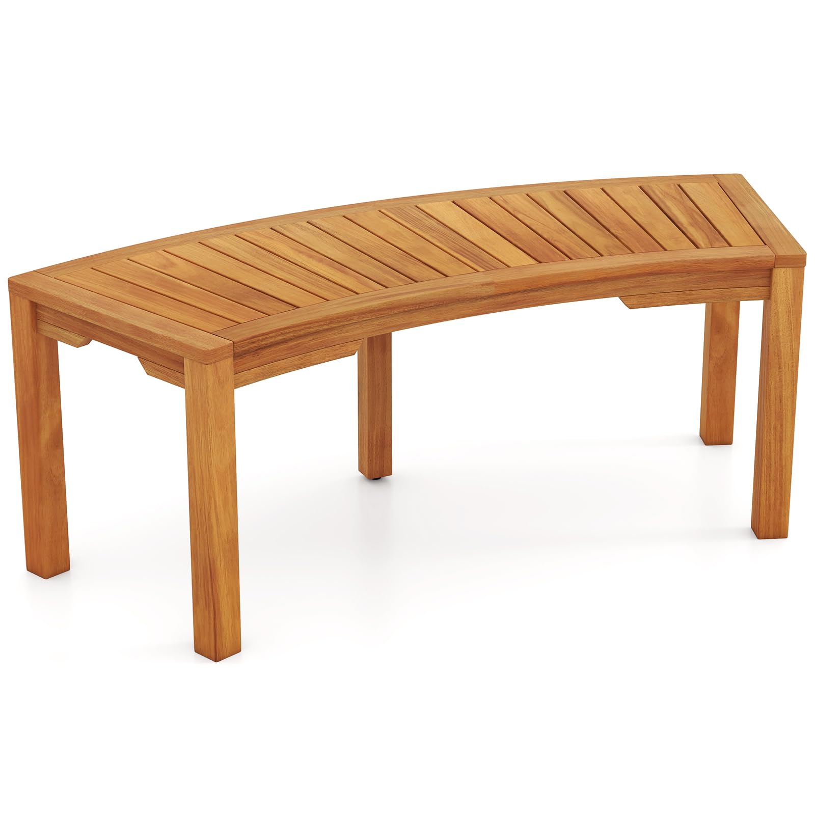 Tangkula Outdoor Acacia Wood Curved Garden Bench(1/2/4/7)